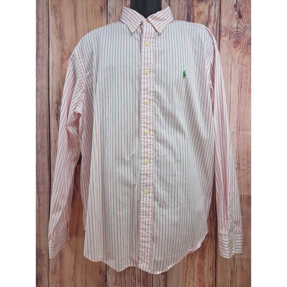 Ralph Lauren Mens Classic Fit XXL Pink & White Striped Button-Down Shirt - Picture 1 of 7
